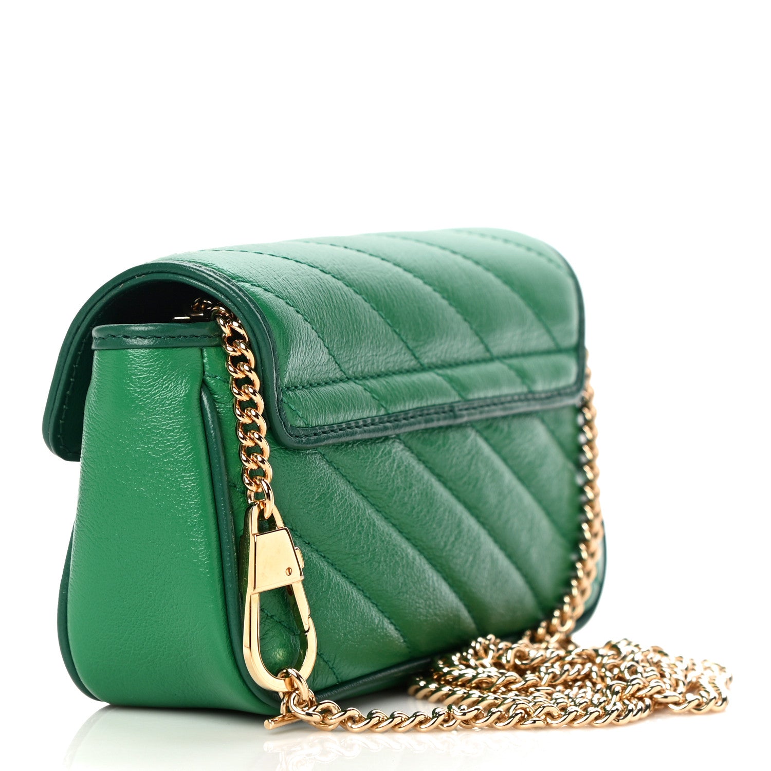 Gucci Azalea Calfskin Enamel Matelasse Diagonal Super Mini Torchon GG Marmont Shoulder Bag New Shamarock Emerald 2 of 11