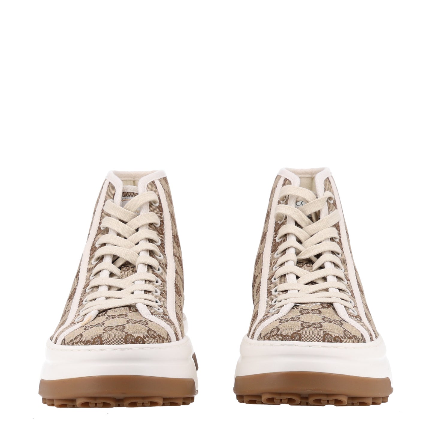 GG Monogram Mens 1977 Tennis High Top Platform 55mm Sneakers 9 Beige Ebony Mystic White