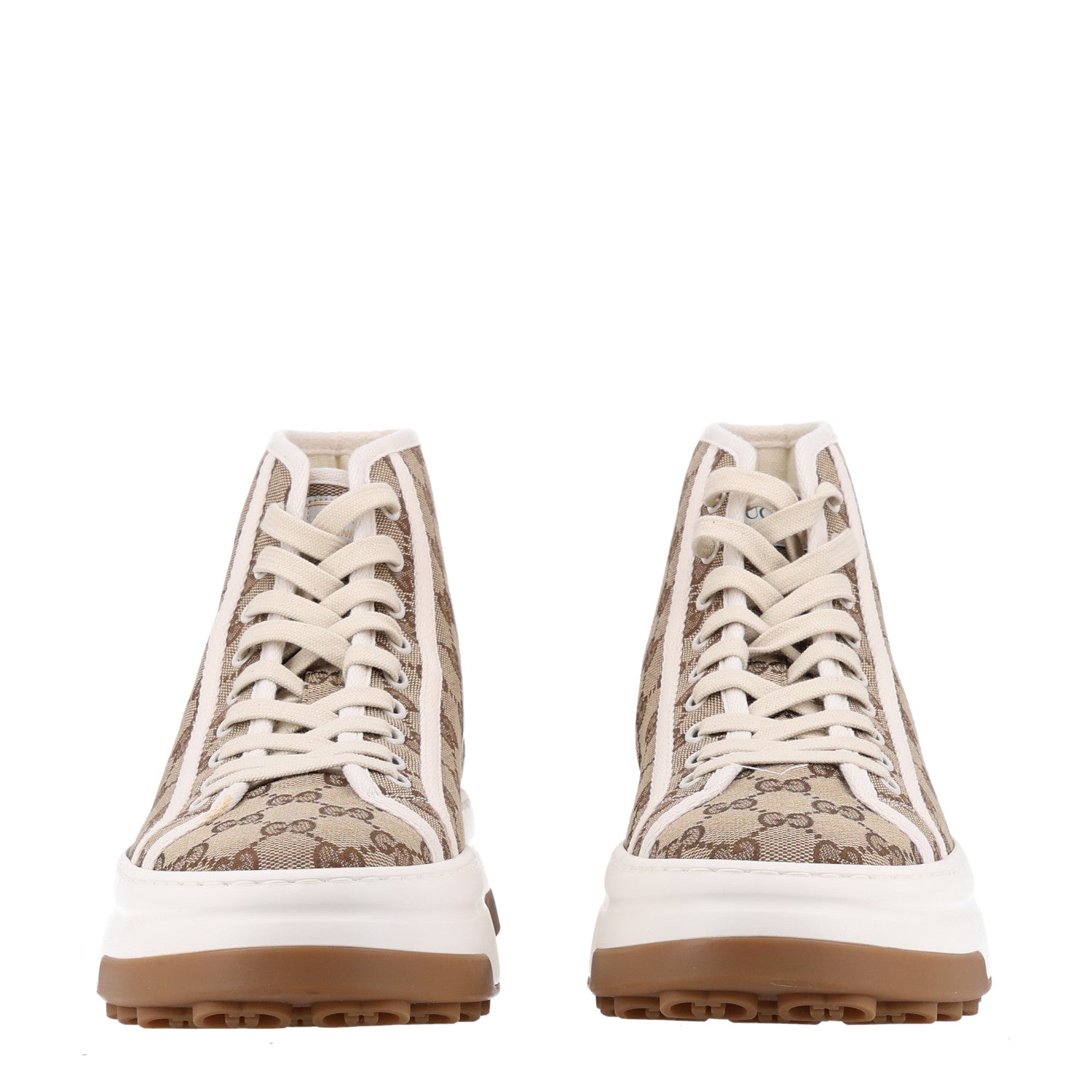 Gucci GG Monogram Mens 1977 Tennis High Top Platform 55mm Sneakers 9 Beige Ebony Mystic White 4 of 10