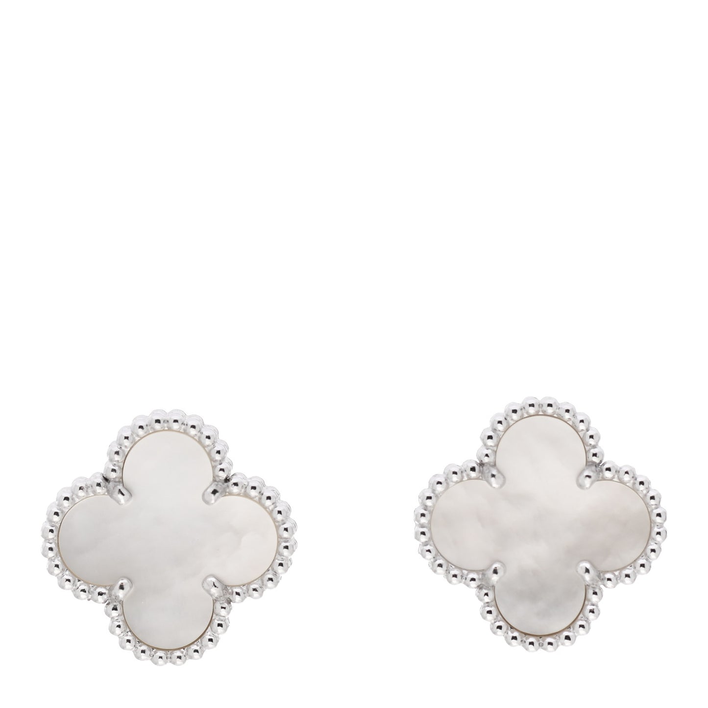 18K White Gold Mother of Pearl Vintage Alhambra Earrings