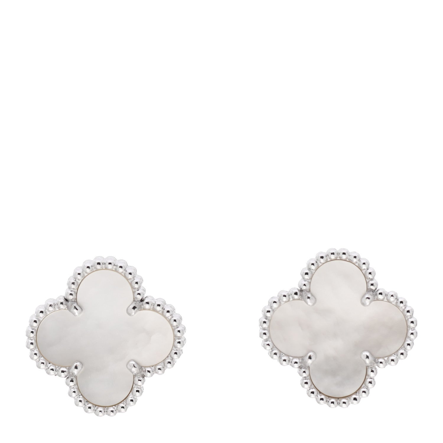 Van Cleef & Arpels 18K White Gold Mother of Pearl Vintage Alhambra Earrings 1 of 6