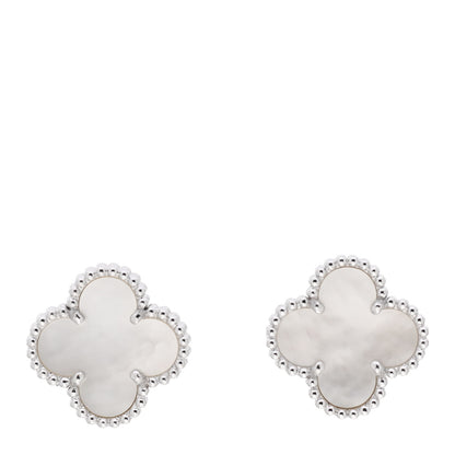 Van Cleef & Arpels 18K White Gold Mother of Pearl Vintage Alhambra Earrings 1 of 6