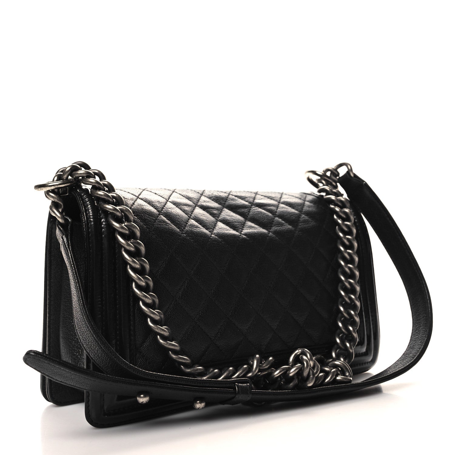 Chanel Goatskin Quilted Patent Medium Duo Boy Flap Black 3 of 10