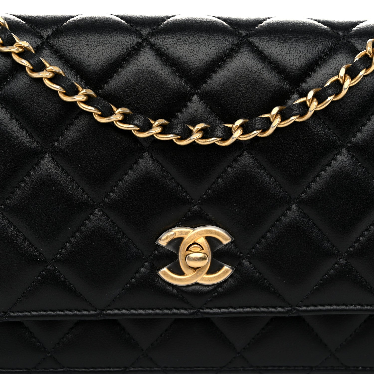 Chanel Lambskin Quilted CC Pearl Crush Wallet on Chain WOC Black 9 of 12