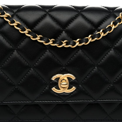 Chanel Lambskin Quilted CC Pearl Crush Wallet on Chain WOC Black 9 of 12
