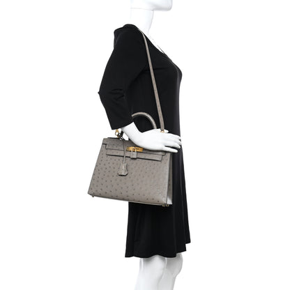 Hermes Ostrich Kelly Sellier 28 Gris Tourterelle 2 of 13