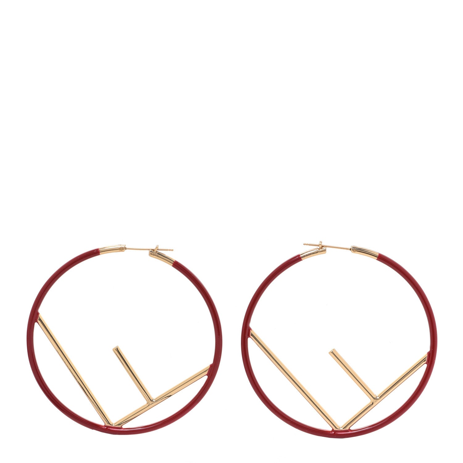 Fendi Metal Enamel Large F is Fendi Hoop Earrings Red Gold 1 of 6