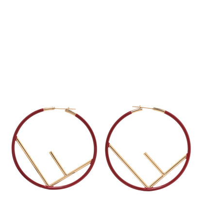 Fendi Metal Enamel Large F is Fendi Hoop Earrings Red Gold 1 of 6