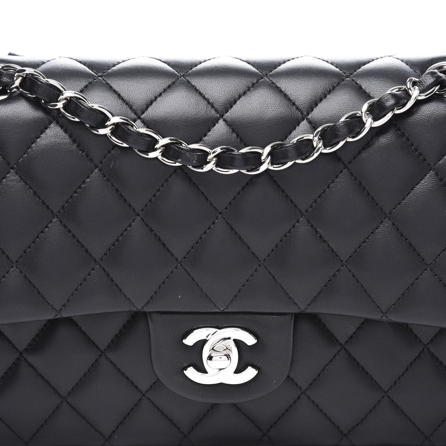 Lambskin Quilted Medium Double Flap Black