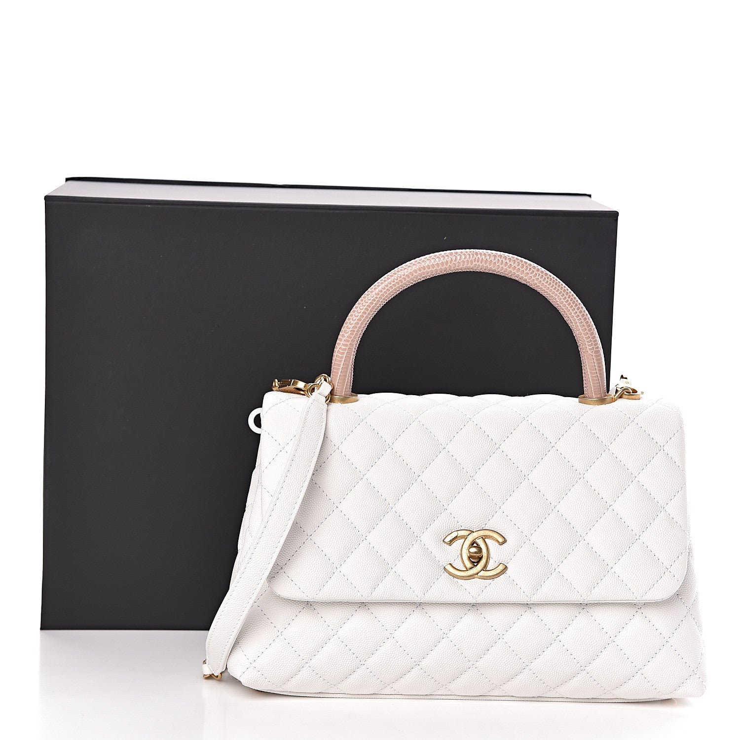 Chanel Caviar Lizard Quilted Small Coco Handle Flap White Beige 12 of 12