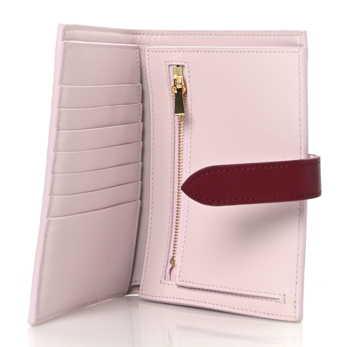 Grained Calfskin Medium Multifunction Strap Wallet Peony Carmin