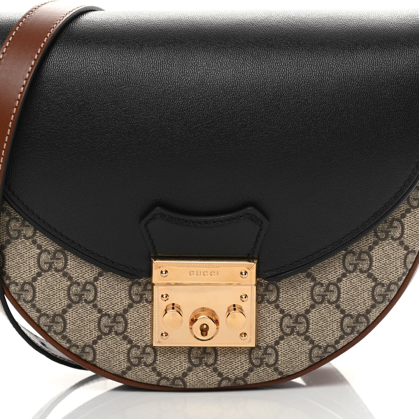 GG Supreme Monogram Calfskin Small Padlock Messenger Shoulder Bag Beige Black Cuir