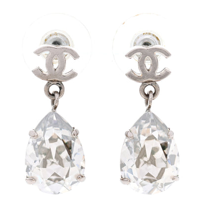 Chanel Crystal CC Tear Drop Earrings Silver 1 of 4