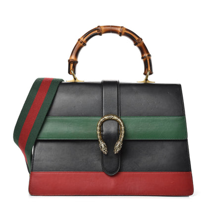 Gucci Calfskin Bamboo Web Large Dionysus Top Handle Bag Black Bright Evergreen Hibiscus Red 1 of 21