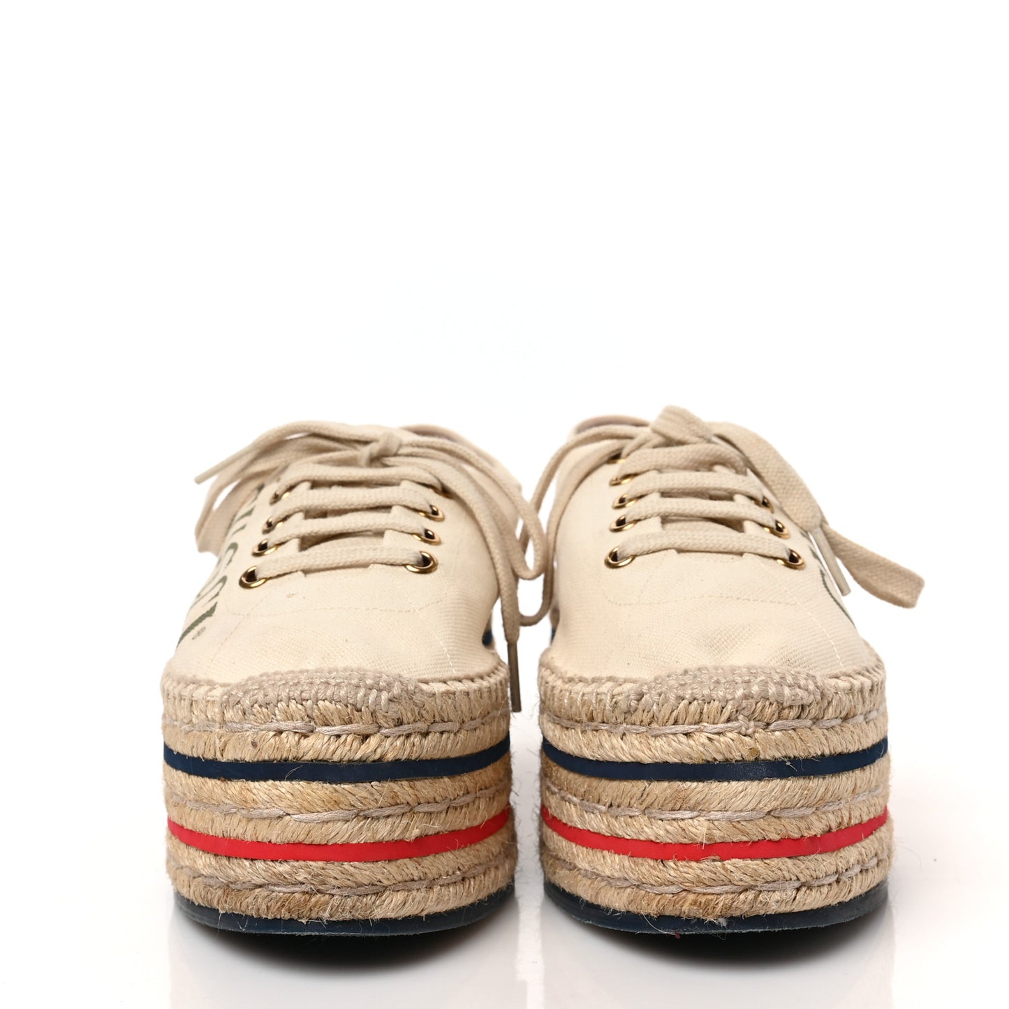Canvas Logo Lace-Up Platform Espadrilles 38.5 Greggio Grege