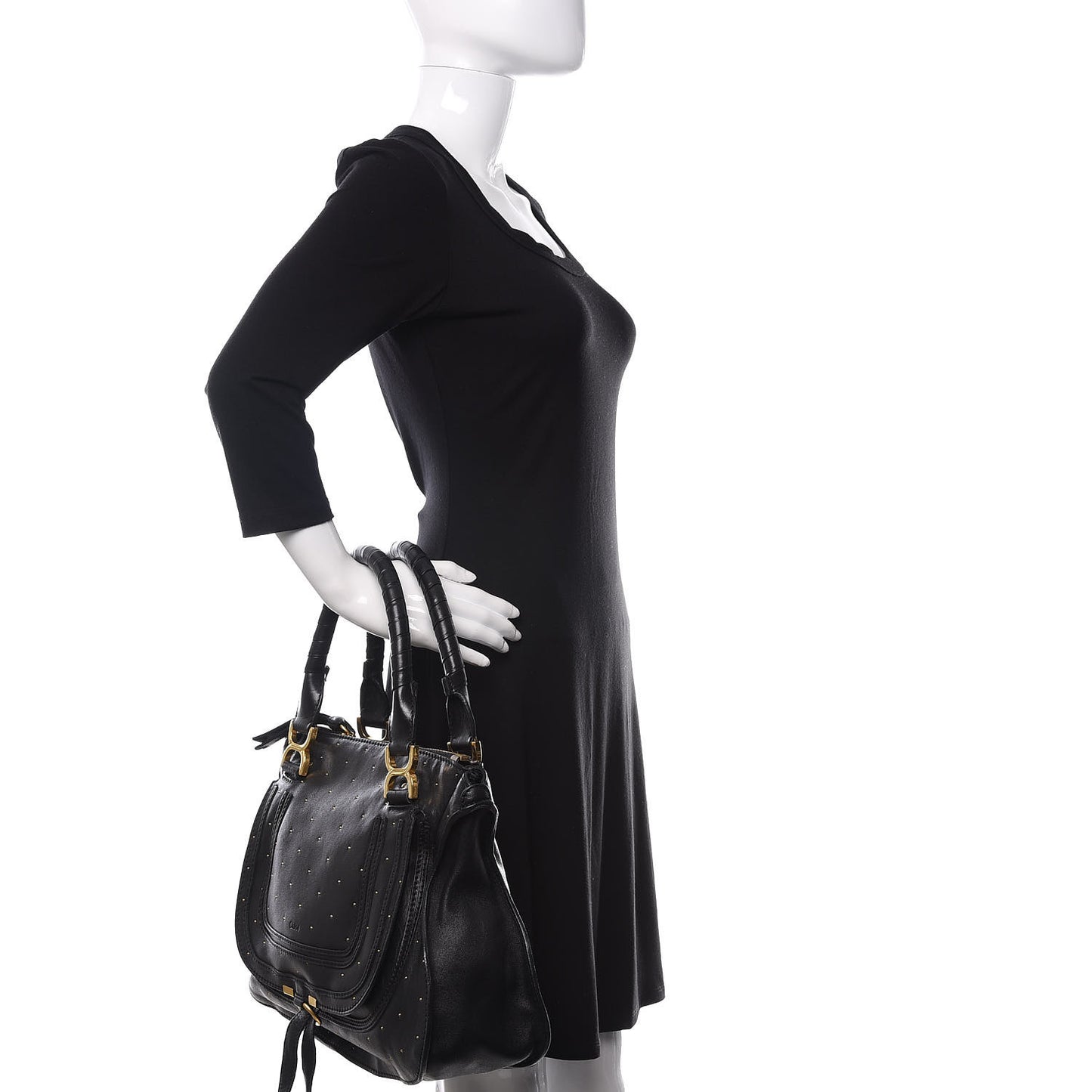 Calfskin Studded Medium Marcie Satchel Black