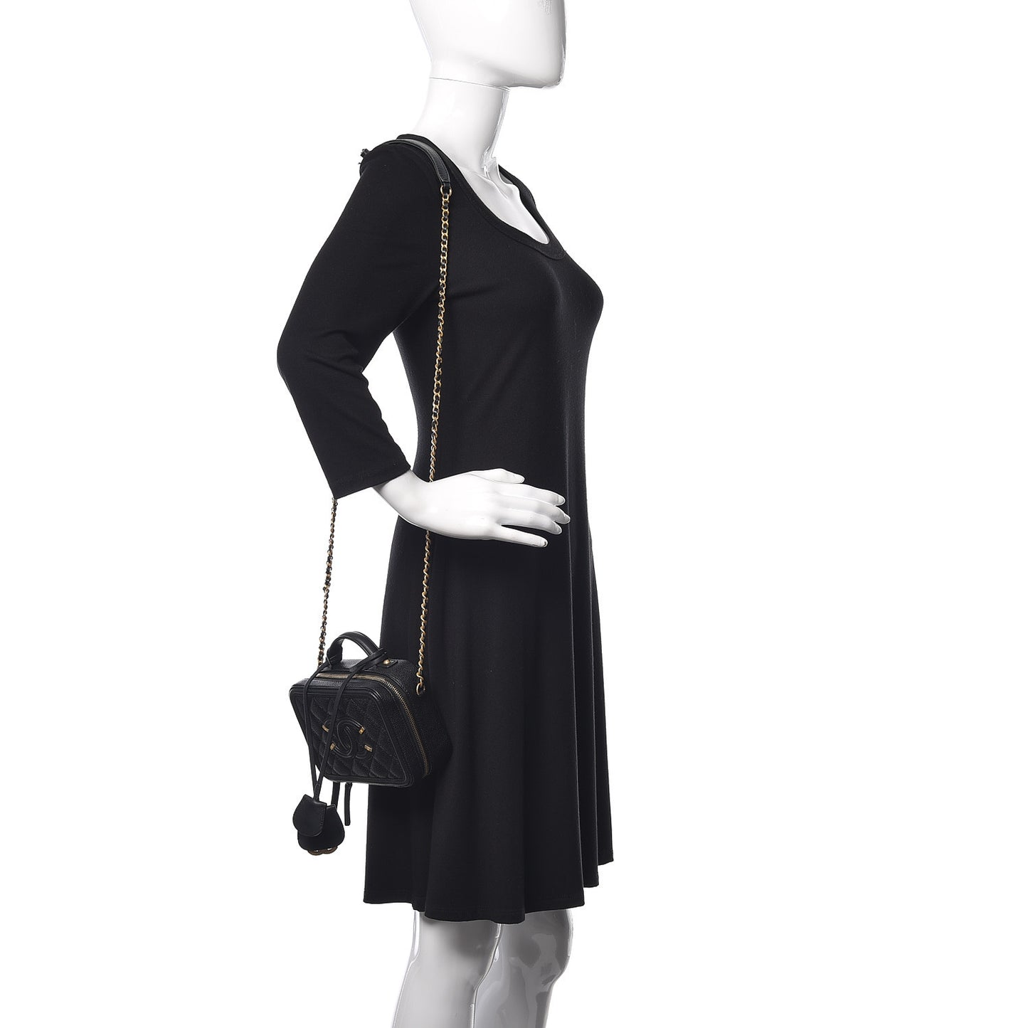 Caviar Quilted Small CC Filigree Vanity Case Black