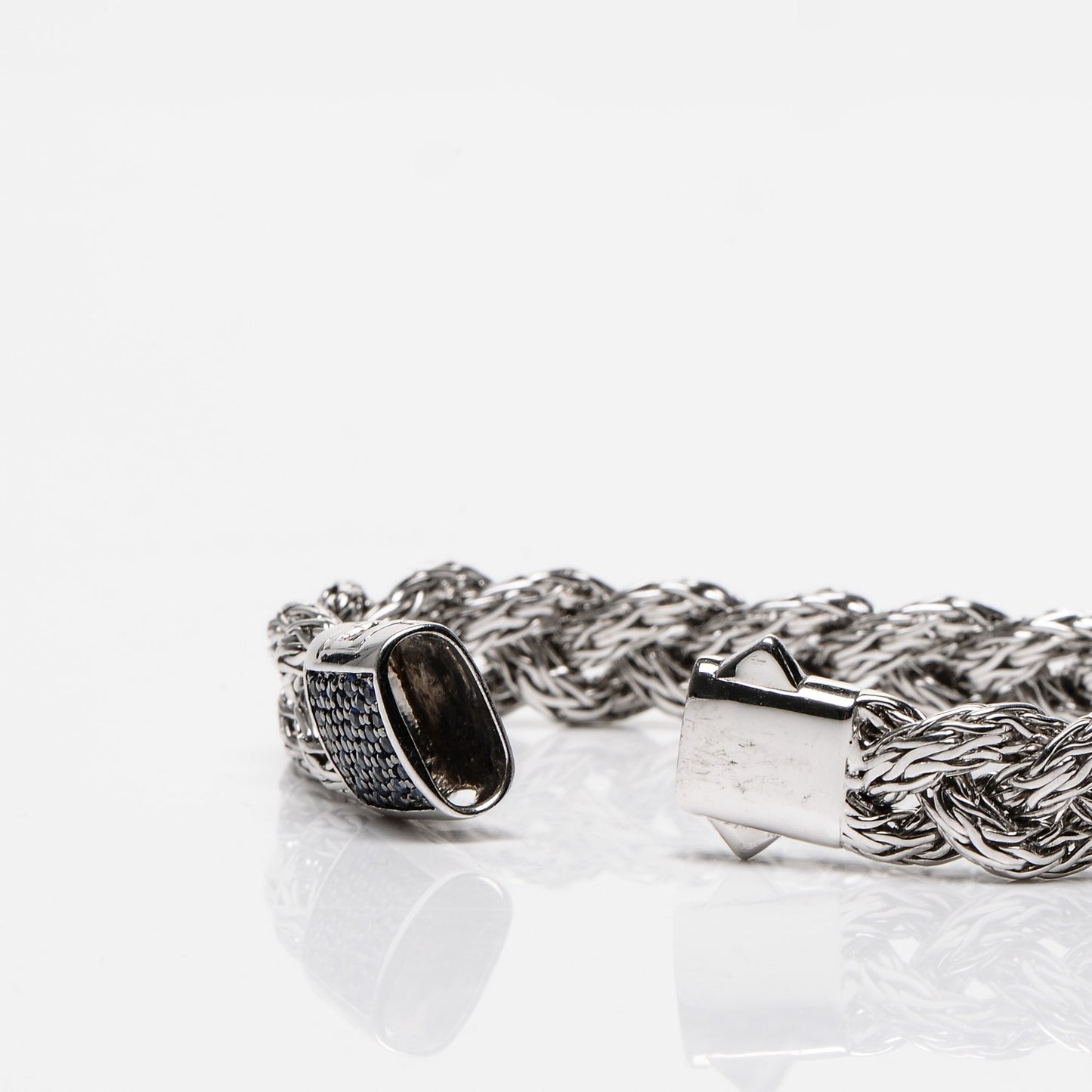 Sterling Silver Blue Sapphire Braided Classic Chain Clasp Bracelet M