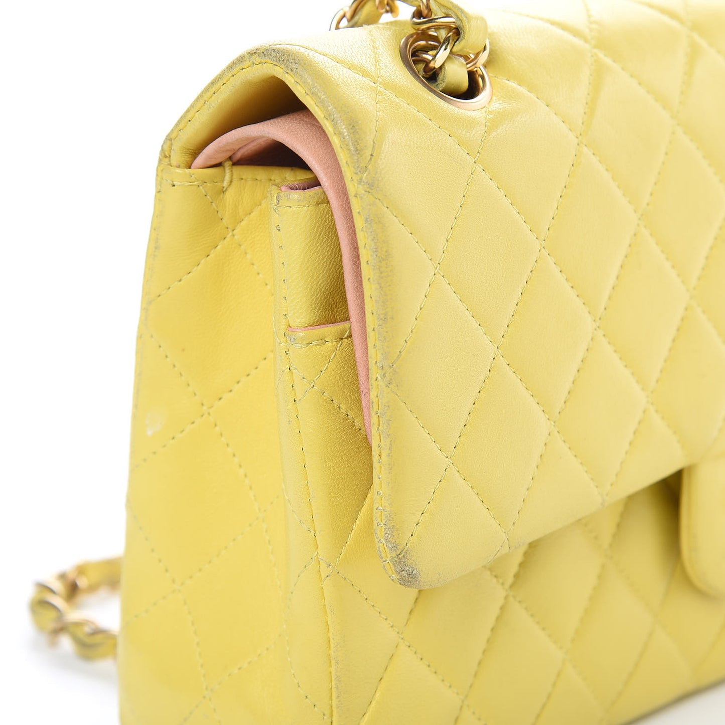 Lambskin Quilted Medium Double Flap Yellow