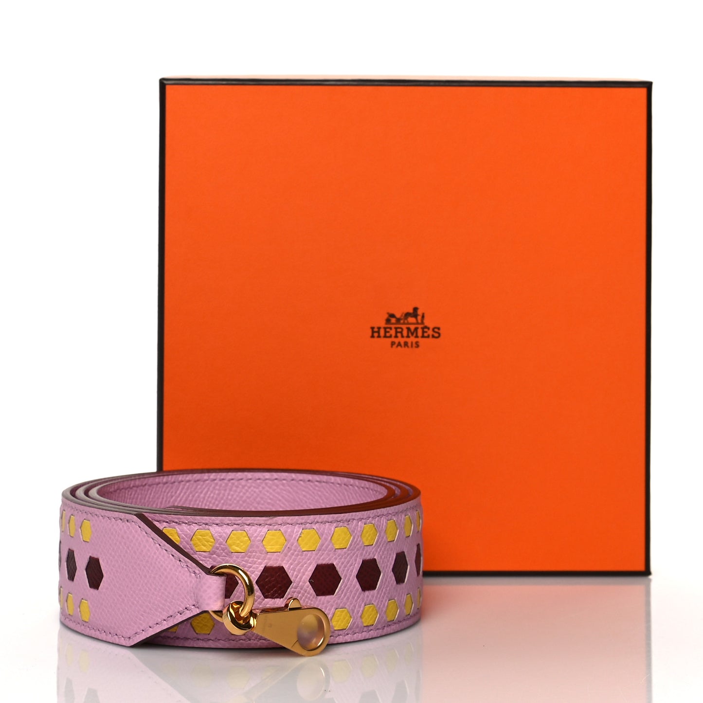 Epsom 30mm Hexagone Tressage Shoulder Strap Mauve Sylvestre Rouge H Jaune de Naples
