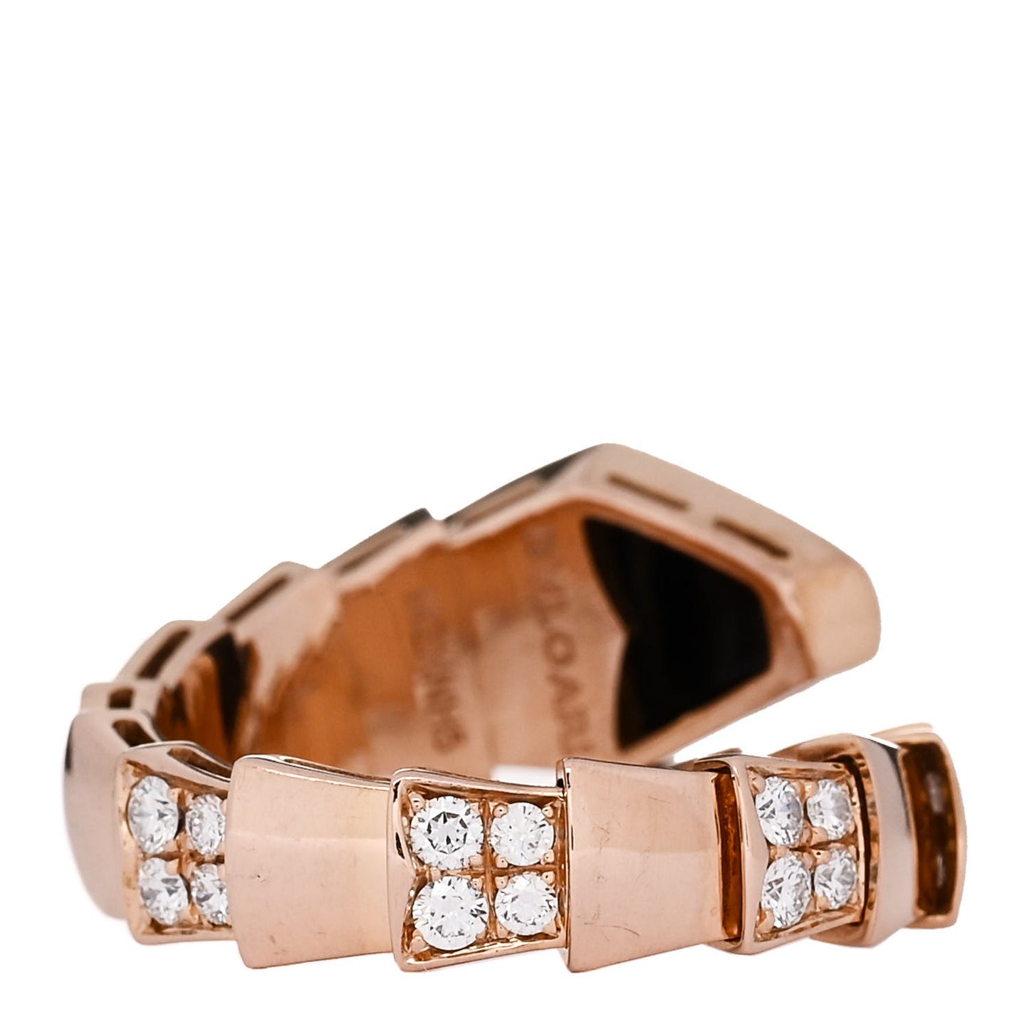 18K Rose Gold Diamond Onyx Serpenti Viper Ring L
