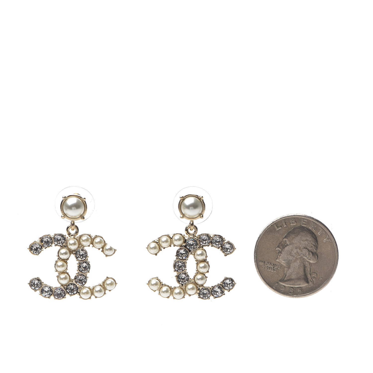 Chanel Crystal Pearl Dazzling Domino CC Drop Earrings Gold 2 of 4
