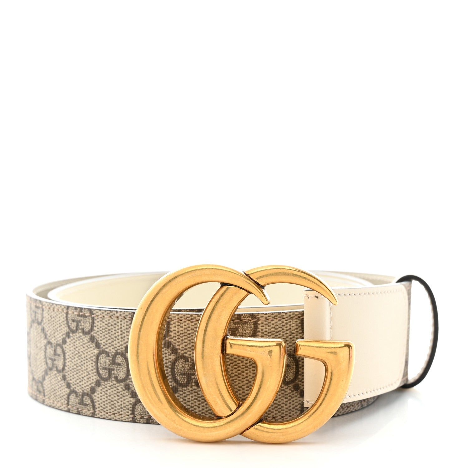 Gucci GG Supreme Monogram Matte Plutone Calfskin Double G 40mm Belt 95 38 Beige Ebony Mystic White 1 of 5