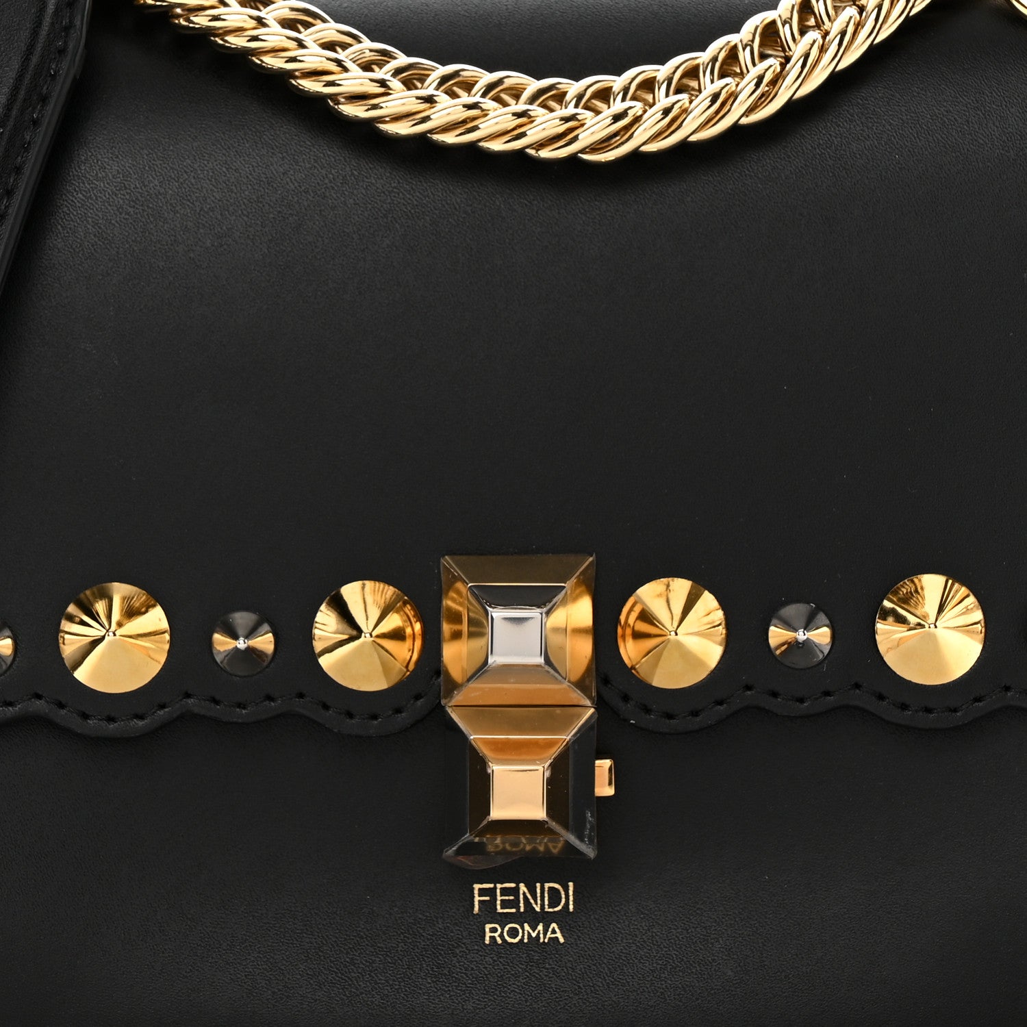 Fendi Vitello Liberty Metal Scalloped Multi Studded Small Kan I Shoulder Bag Black 8 of 10