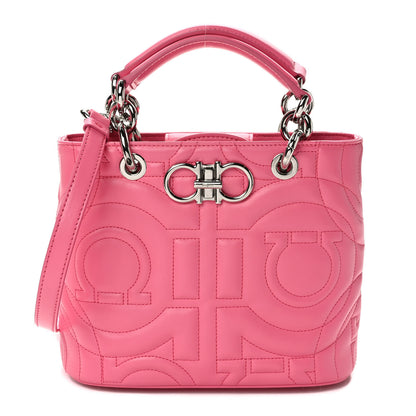 Salvatore Ferragamo Calfskin Embossed Logo Plaque Gancini Tote Peony 1 of 9