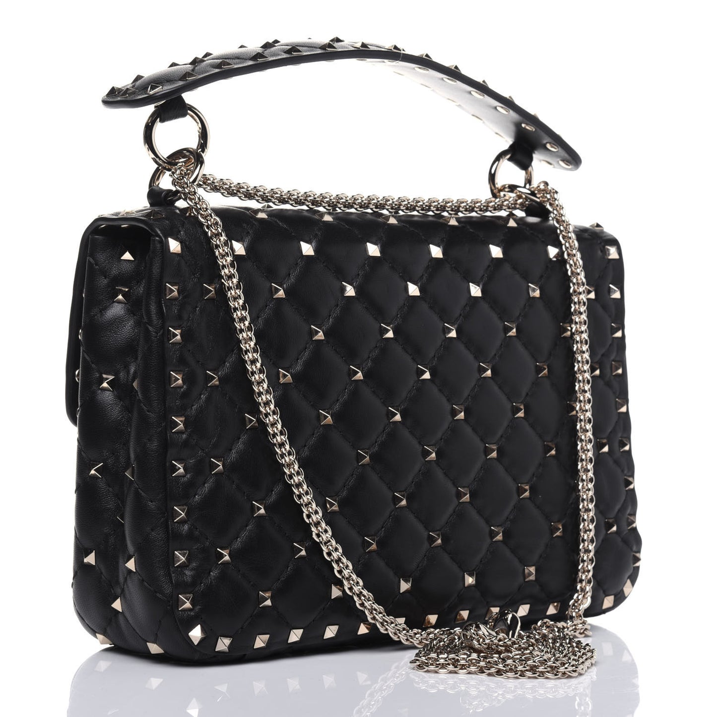 Lambskin Medium Rockstud Spike Shoulder Bag Black
