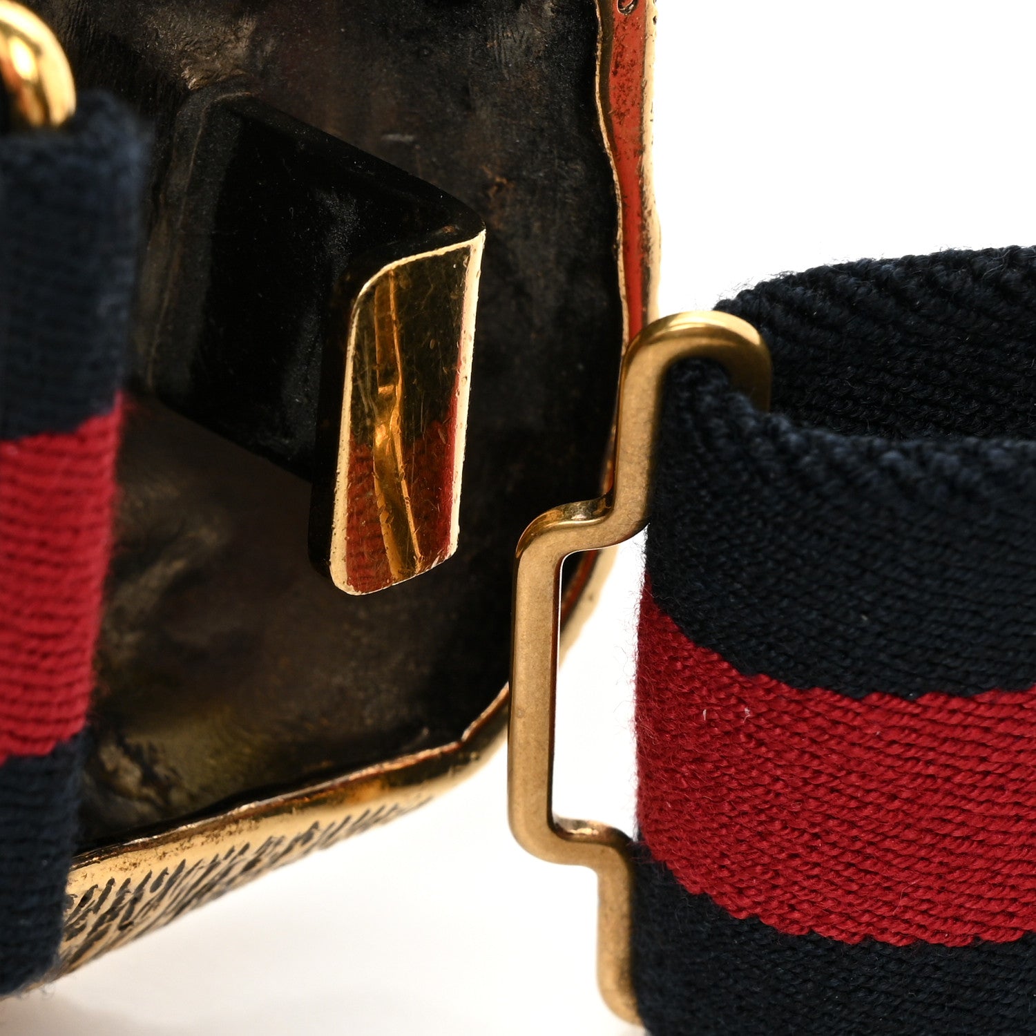 Gucci Web Feline Buckle Belt 80 32 Blue Red 3 of 5
