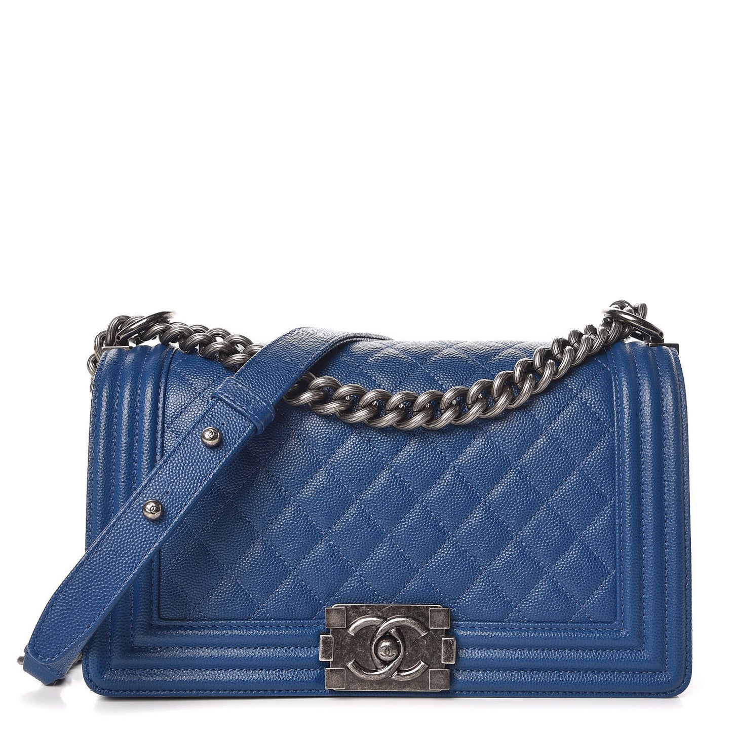 Caviar Quilted Medium Boy Flap Blue