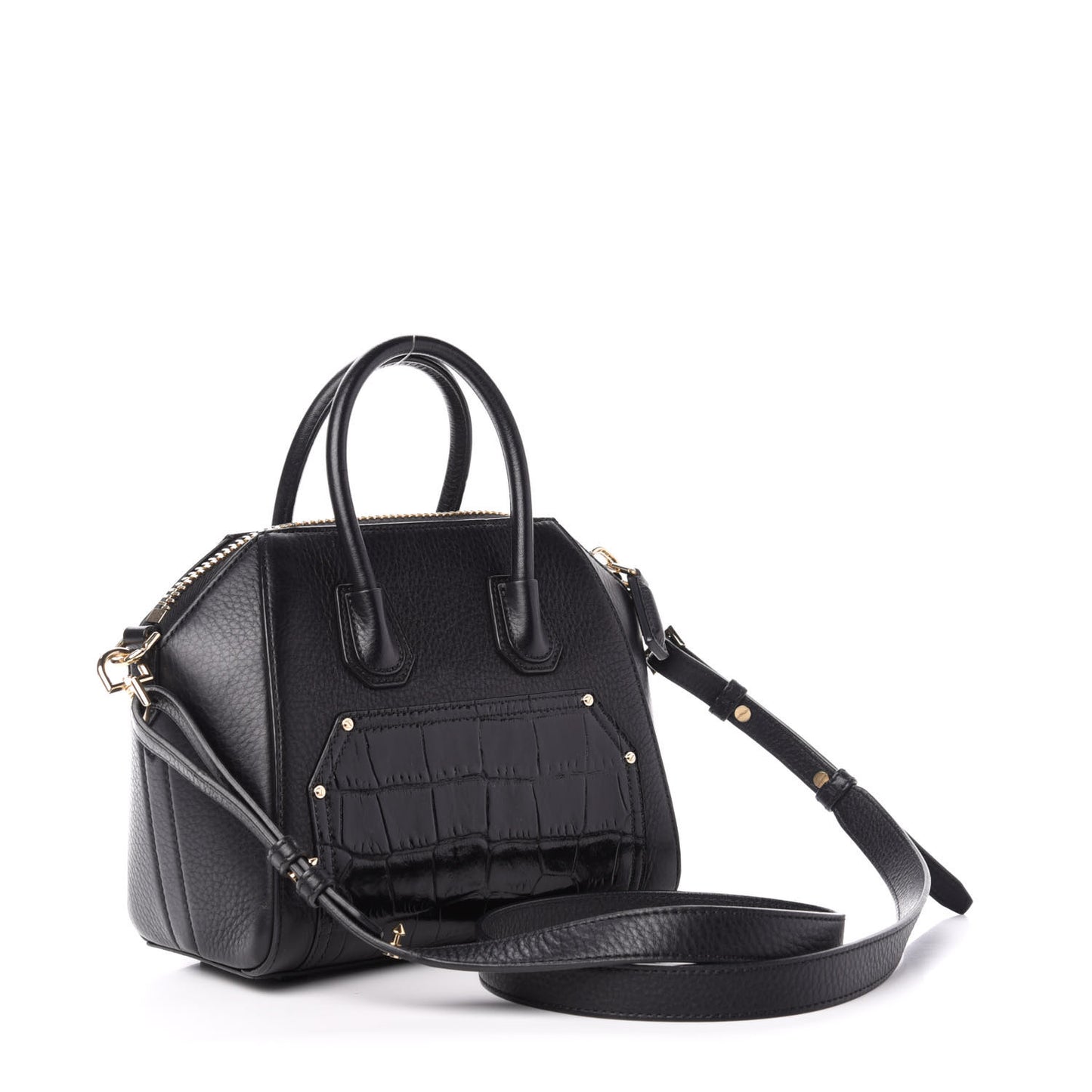Calfskin Crocodile Embossed Antigona Black