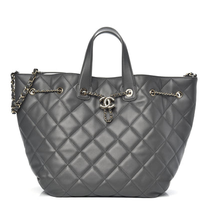 Chanel Lambskin Quilted CC Dweller Drawstring Tote Grey 1 of 9