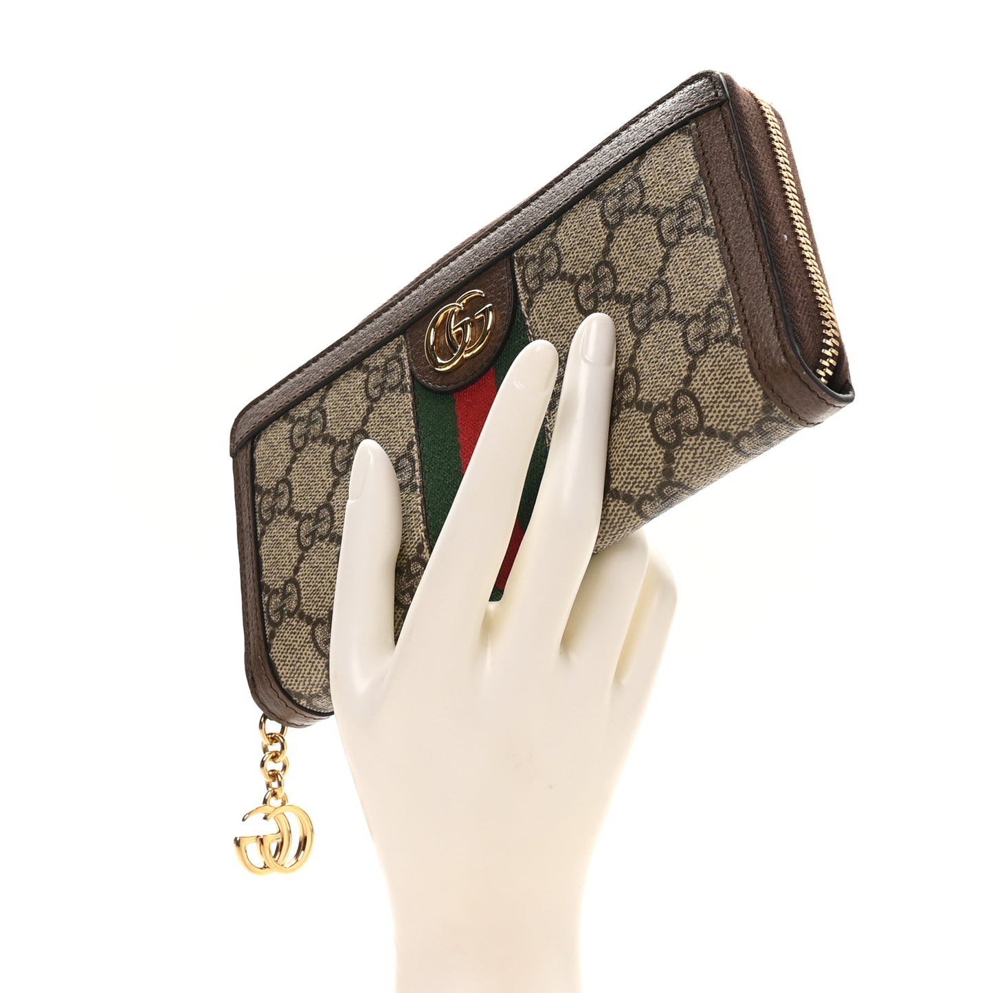 GG Supreme Monogram Web Ophidia Zip Around Wallet Brown