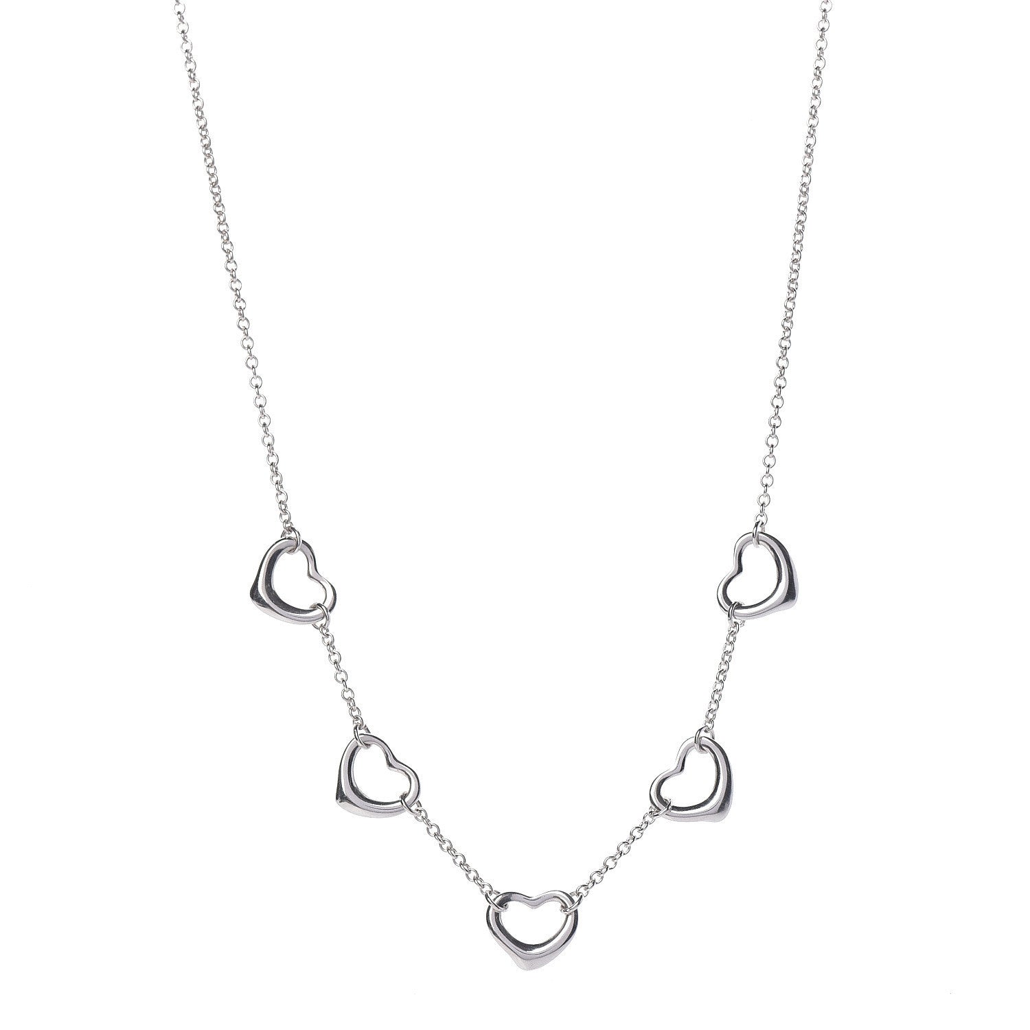 Tiffany Sterling Silver Elsa Peretti 5 Open Hearts Necklace 1 of 7