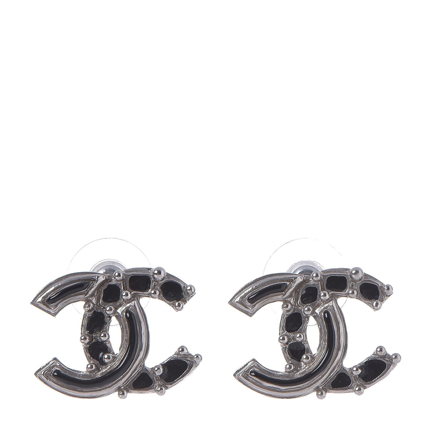 Enamel CC Earrings Black Silver