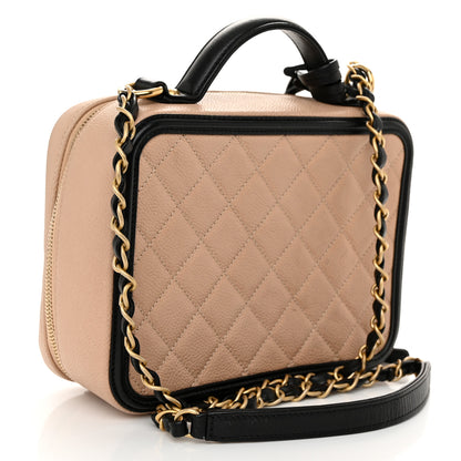 Chanel Caviar Quilted Medium CC Filigree Vanity Case Beige Black 3 of 11