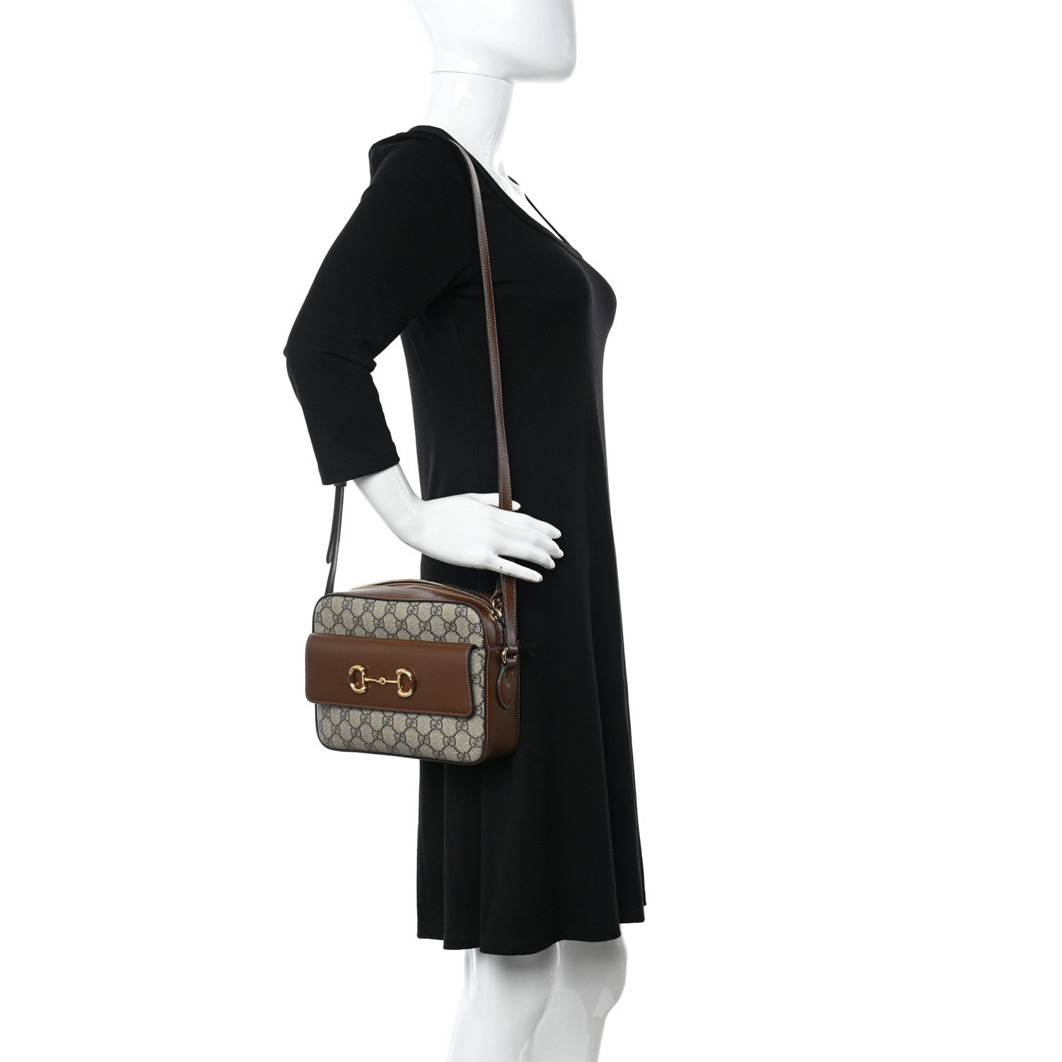 Gucci GG Supreme Monogram Small Horsebit 1955 Shoulder Bag Beige Brown Sugar 2 of 9