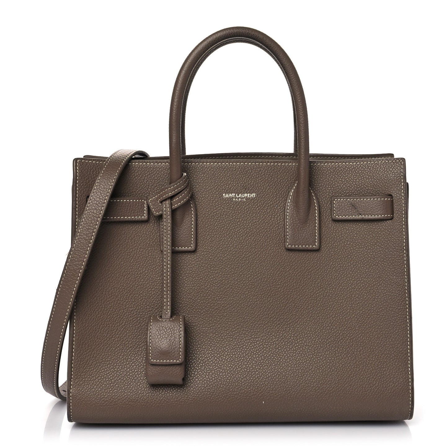 Grained Calfskin Topstich Baby Sac De Jour Taupe
