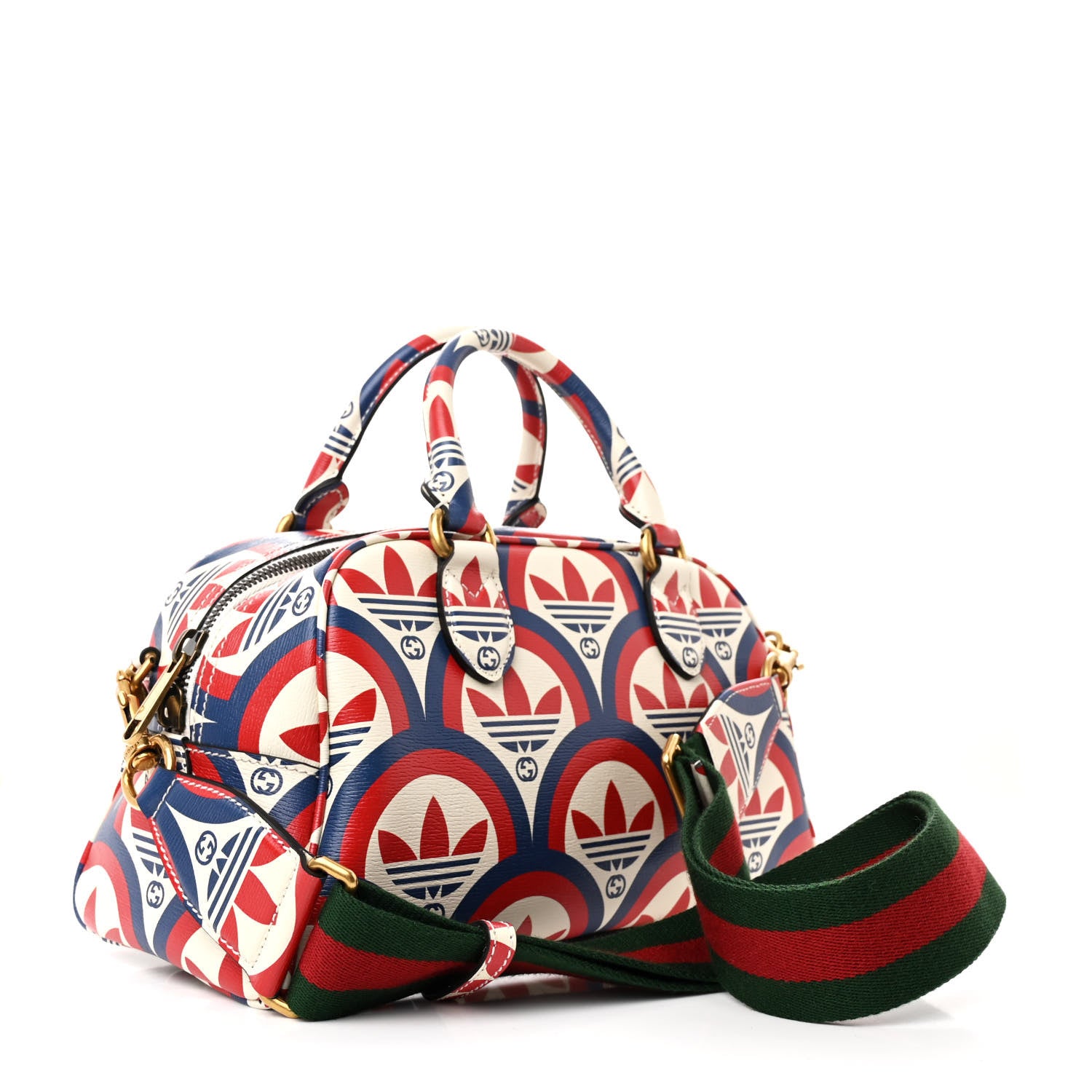 Gucci X ADIDAS Shangai Calfskin Web Trefoil Interlocking G Mini Duffle Bag Red White Blue 3 of 11