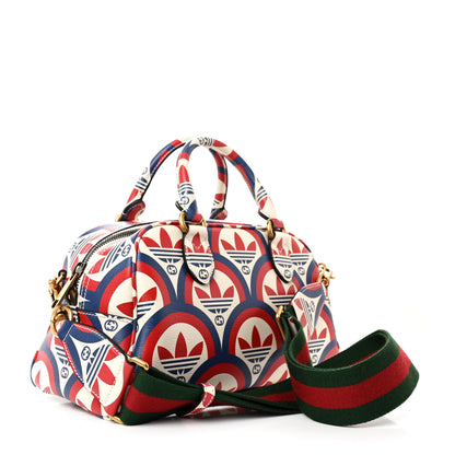Gucci X ADIDAS Shangai Calfskin Web Trefoil Interlocking G Mini Duffle Bag Red White Blue 3 of 11