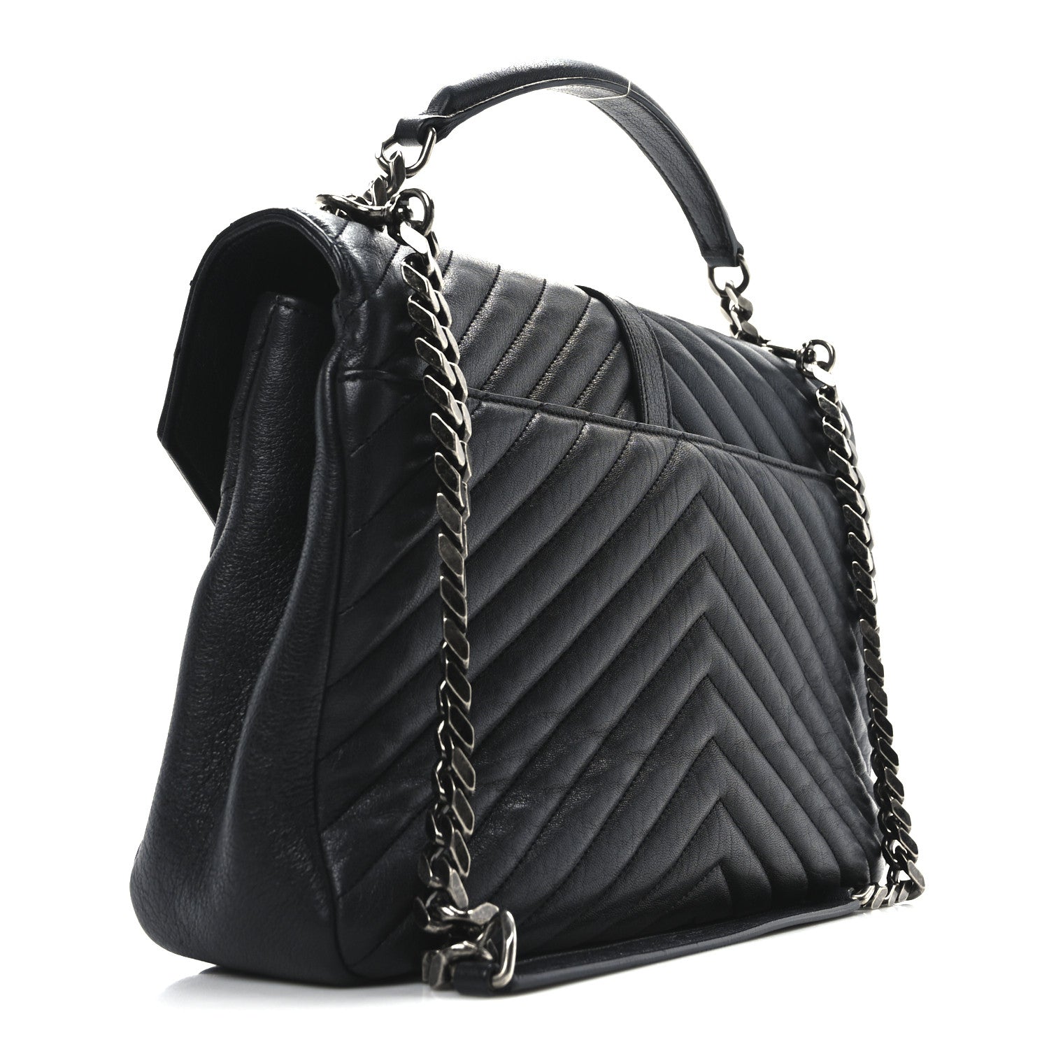 Saint Laurent Sheepskin Matelasse Chevron Monogram Large College Satchel Black 3 of 9