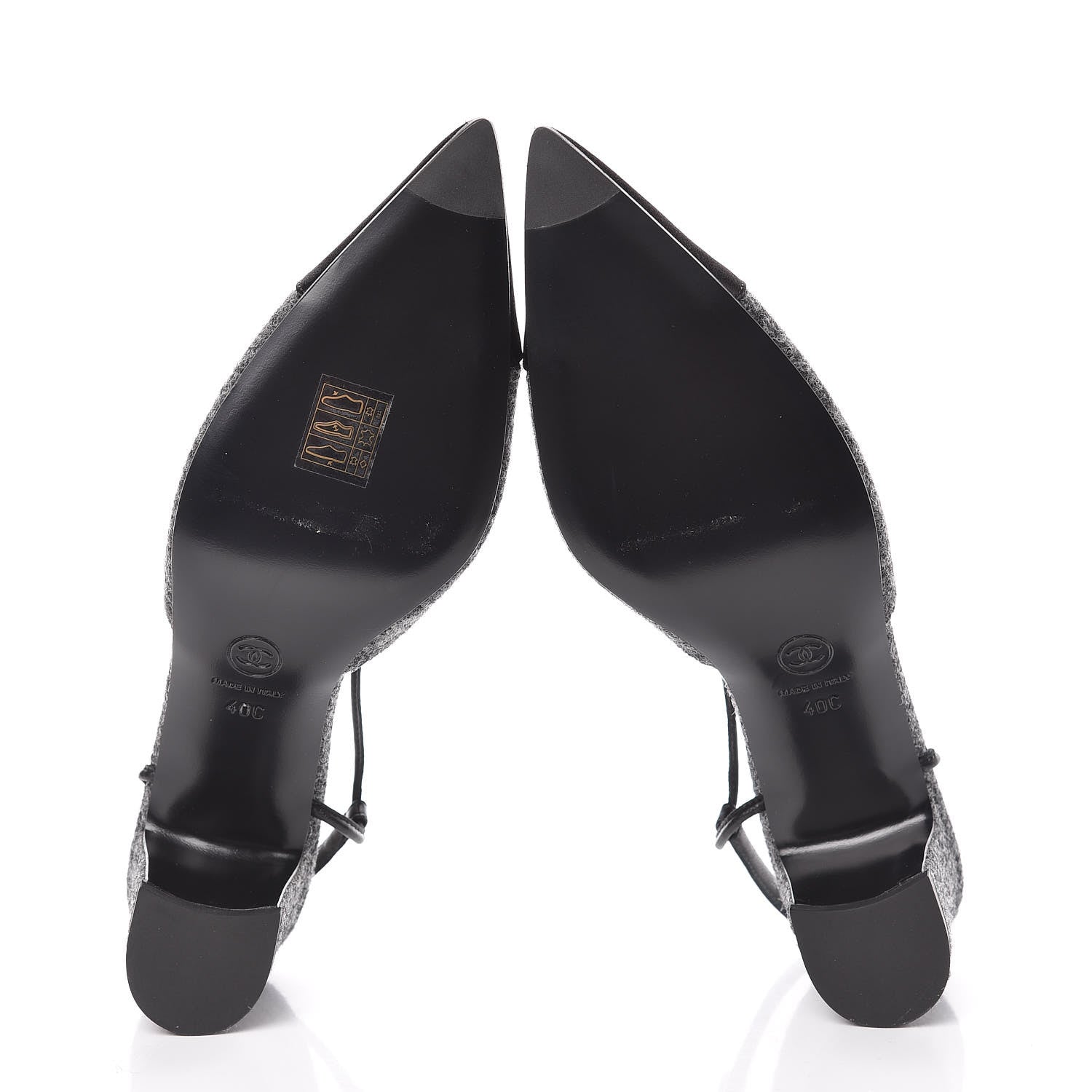 Chanel Tweed Satin Cap Toe CC Slingback Pumps 40 Black Grey 5 of 9