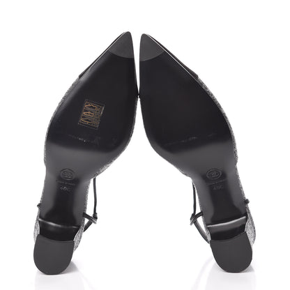 Chanel Tweed Satin Cap Toe CC Slingback Pumps 40 Black Grey 5 of 9