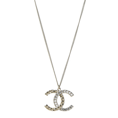 Chanel Baguette Crystal Quilted CC Pendant Necklace Gold 1 of 7