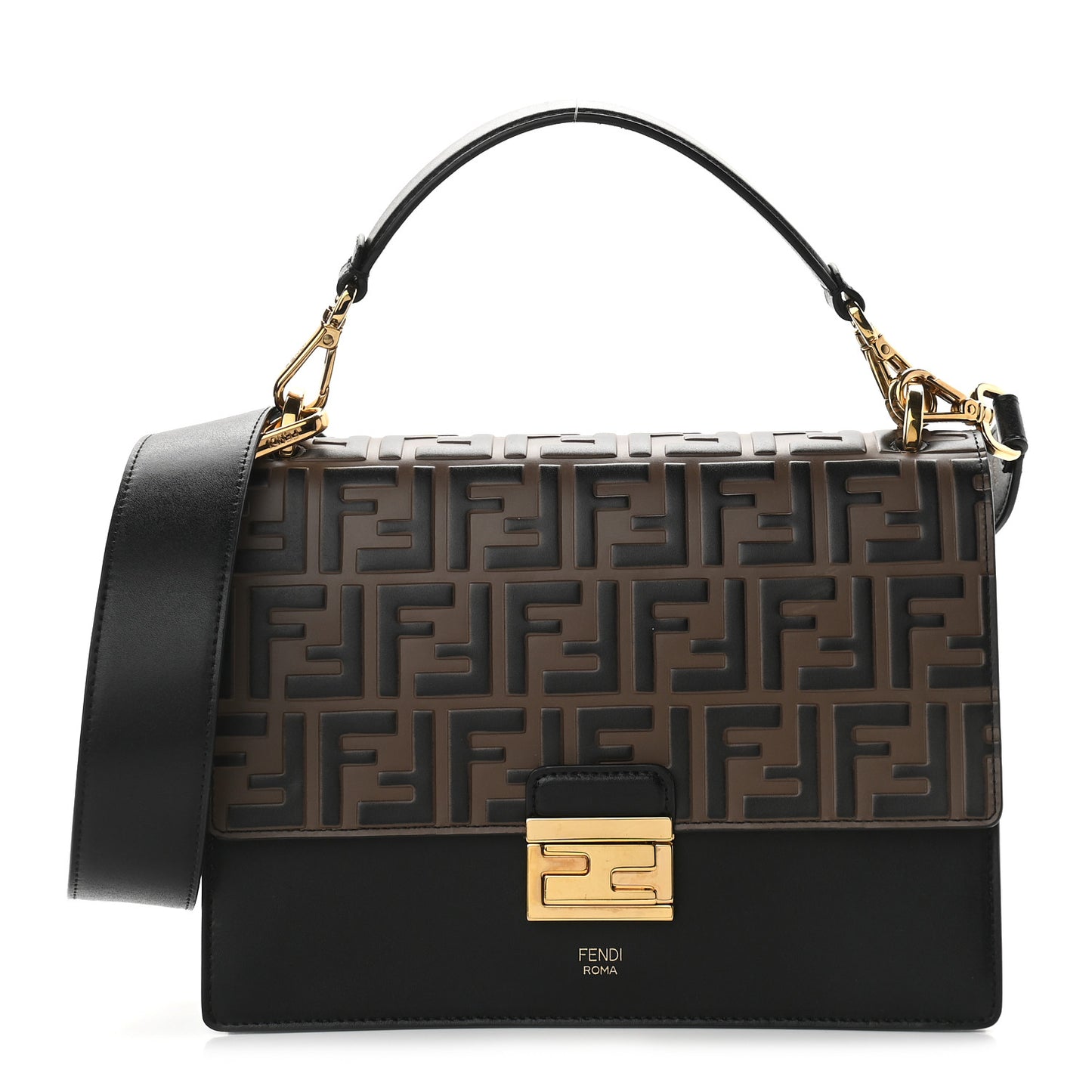 Vitello Liberty Bi-Color FF 1974 Embossed Kan U Shoulder Bag Black Maya