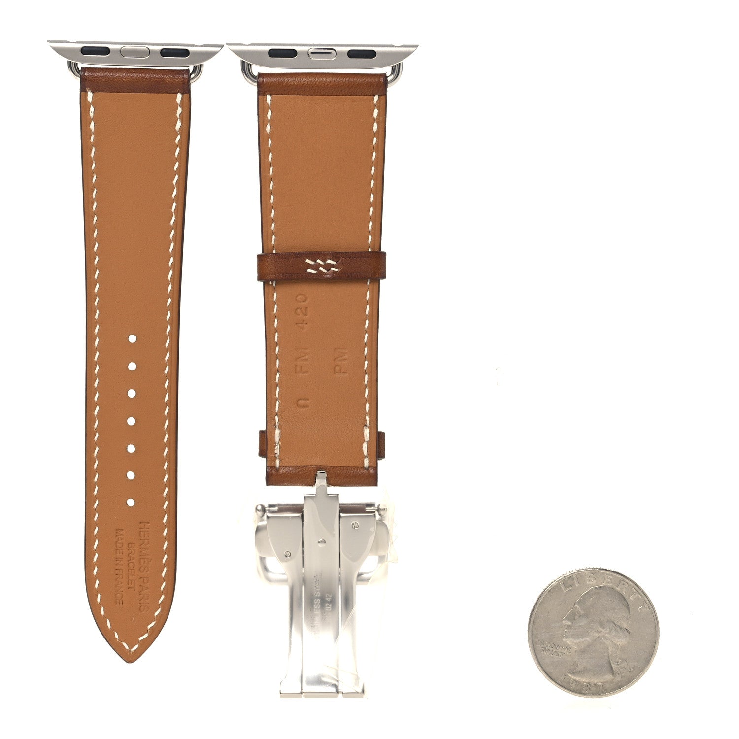 Hermes Barenia Deployment Buckle Single Tour Apple Watch Strap Fauve 2 of 8