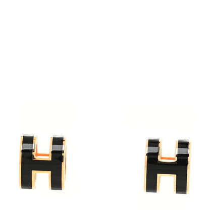 Hermes Gold Lacquered Mini Pop H Earrings Black 1 of 5