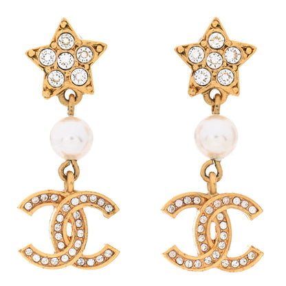 Chanel Crystal Pearl CC Star Drop Earrings Gold 1 of 5